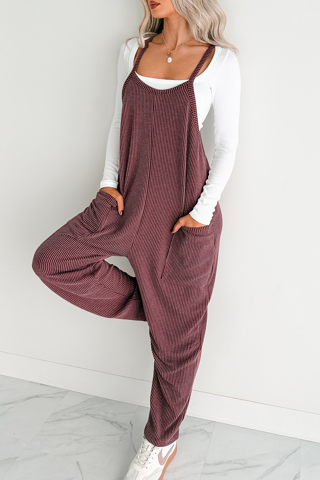 Sweet Crush Ribbed Sleeveless Jumpsuit (Maroon) - NanaMacs