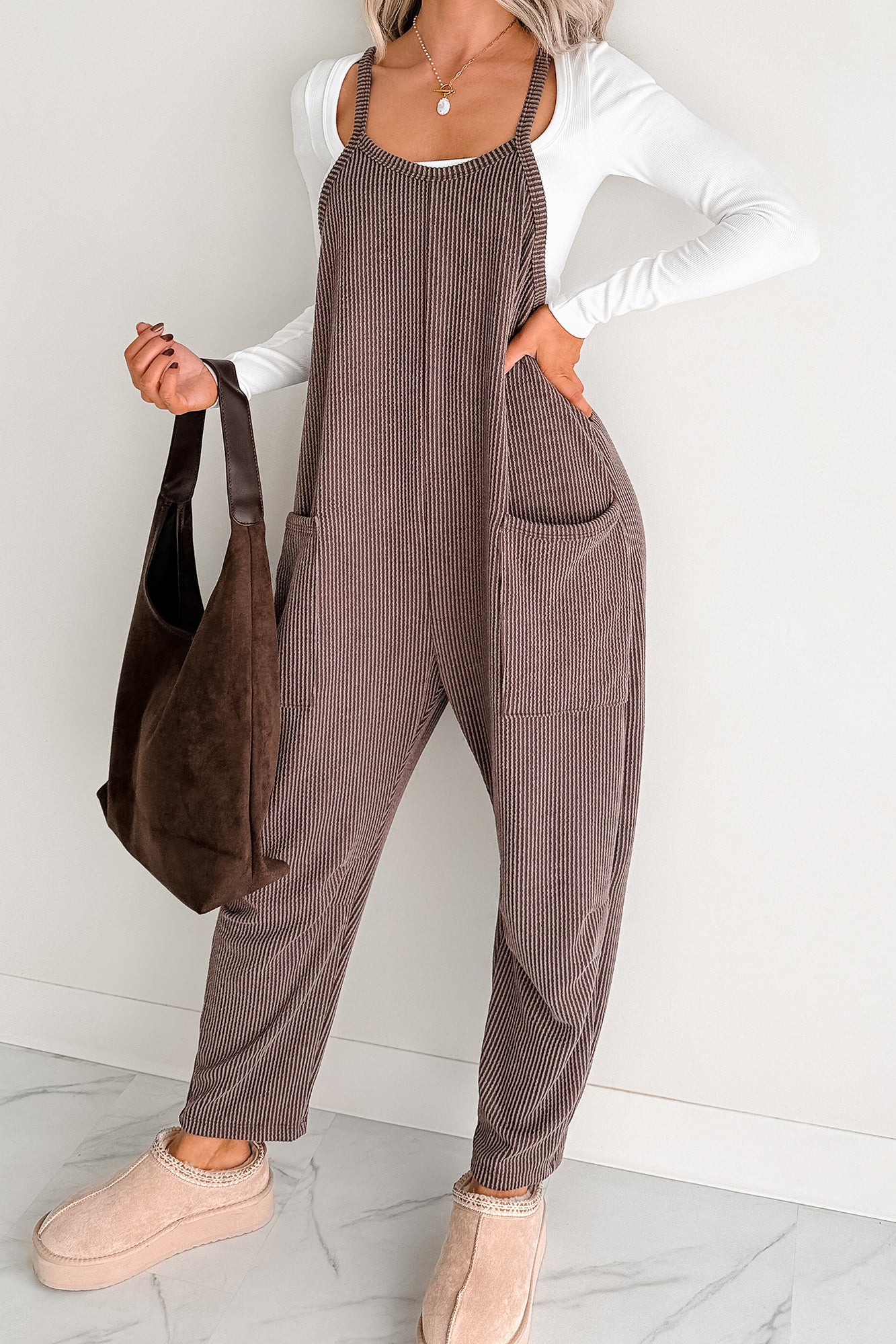 Sweet Crush Ribbed Sleeveless Jumpsuit (Brown) - NanaMacs