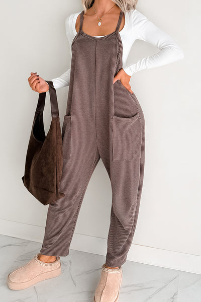 Sweet Crush Ribbed Sleeveless Jumpsuit (Brown)