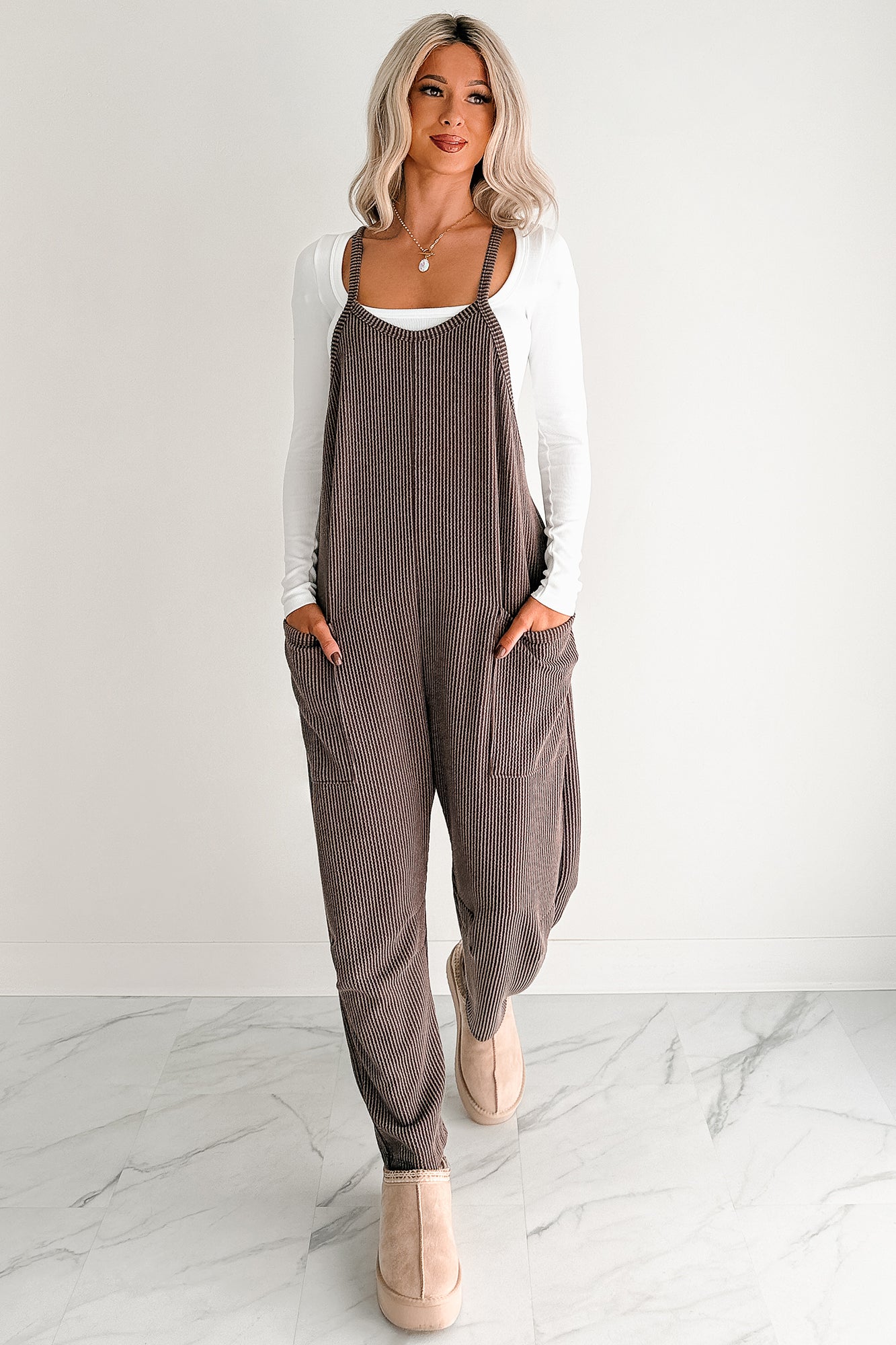 Sweet Crush Ribbed Sleeveless Jumpsuit (Brown) - NanaMacs