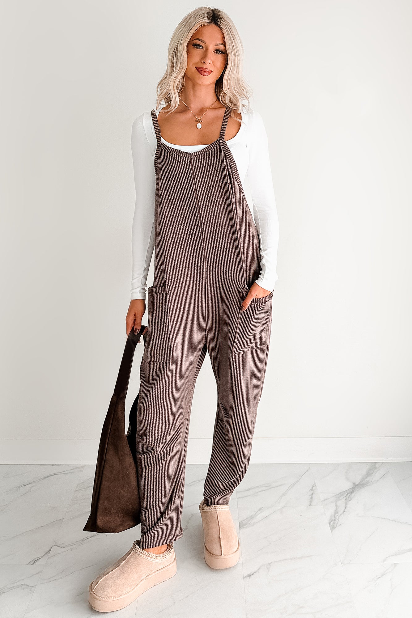 Sweet Crush Ribbed Sleeveless Jumpsuit (Brown) - NanaMacs