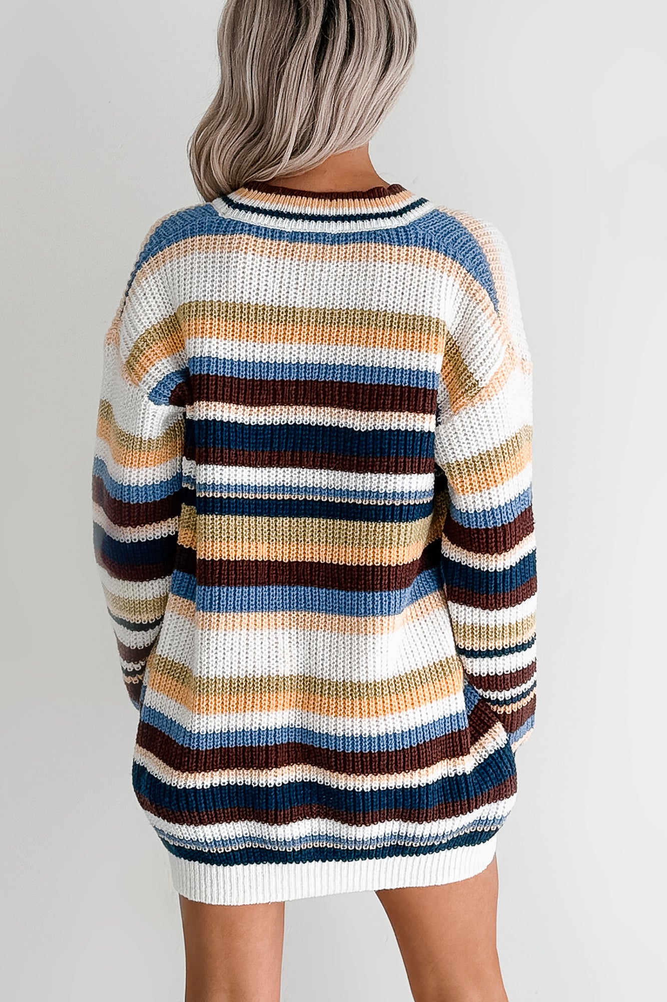 Carefree Comfort Striped Knit Cardigan (Blue/Multi) - NanaMacs