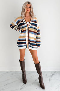 Carefree Comfort Striped Knit Cardigan (Blue/Multi) - NanaMacs