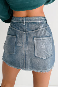 Cause A Scene Metallic Denim Mini Skirt (Denim) - NanaMacs