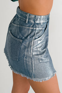Cause A Scene Metallic Denim Mini Skirt (Denim) - NanaMacs