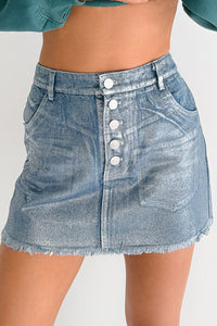 Cause A Scene Metallic Denim Mini Skirt (Denim) - NanaMacs