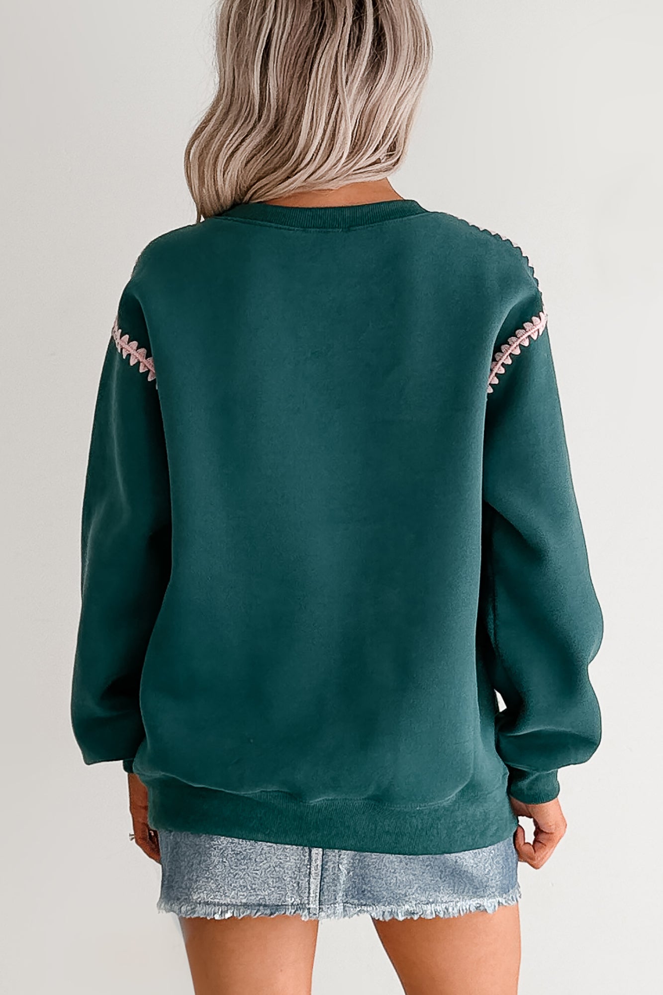 "Jolly" Fleece Embroidery Sweater (Hunter Green) - NanaMacs