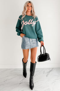 "Jolly" Fleece Embroidery Sweater (Hunter Green) - NanaMacs
