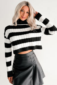Beloved Memories Striped Turtleneck Sweater (Black/White) - NanaMacs