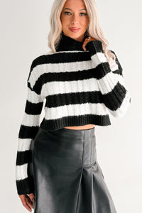 Beloved Memories Striped Turtleneck Sweater (Black/White) - NanaMacs