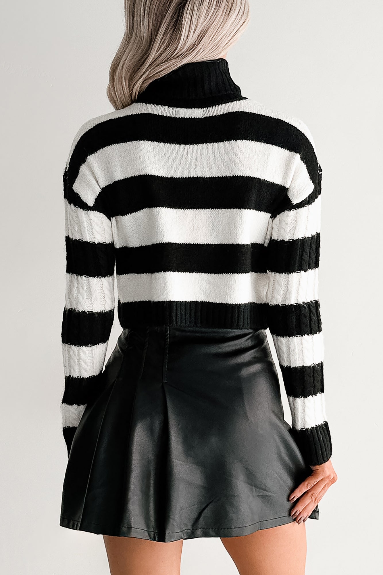 Beloved Memories Striped Turtleneck Sweater (Black/White) - NanaMacs