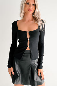 Cause A Scene Long Sleeve Open Front Top (Black) - NanaMacs