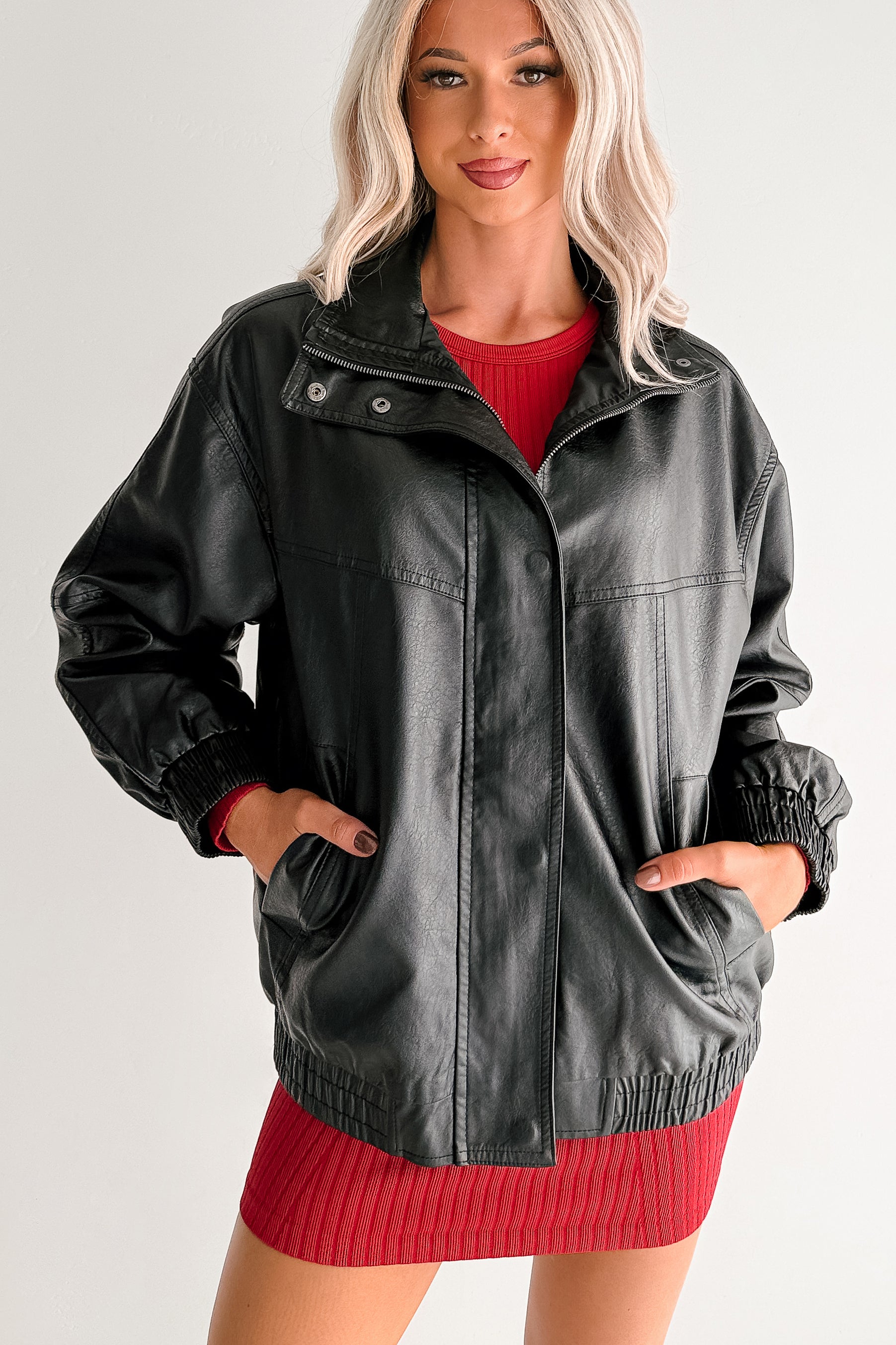 Smooth Living Oversized Faux Leather Jacket (Black) - NanaMacs