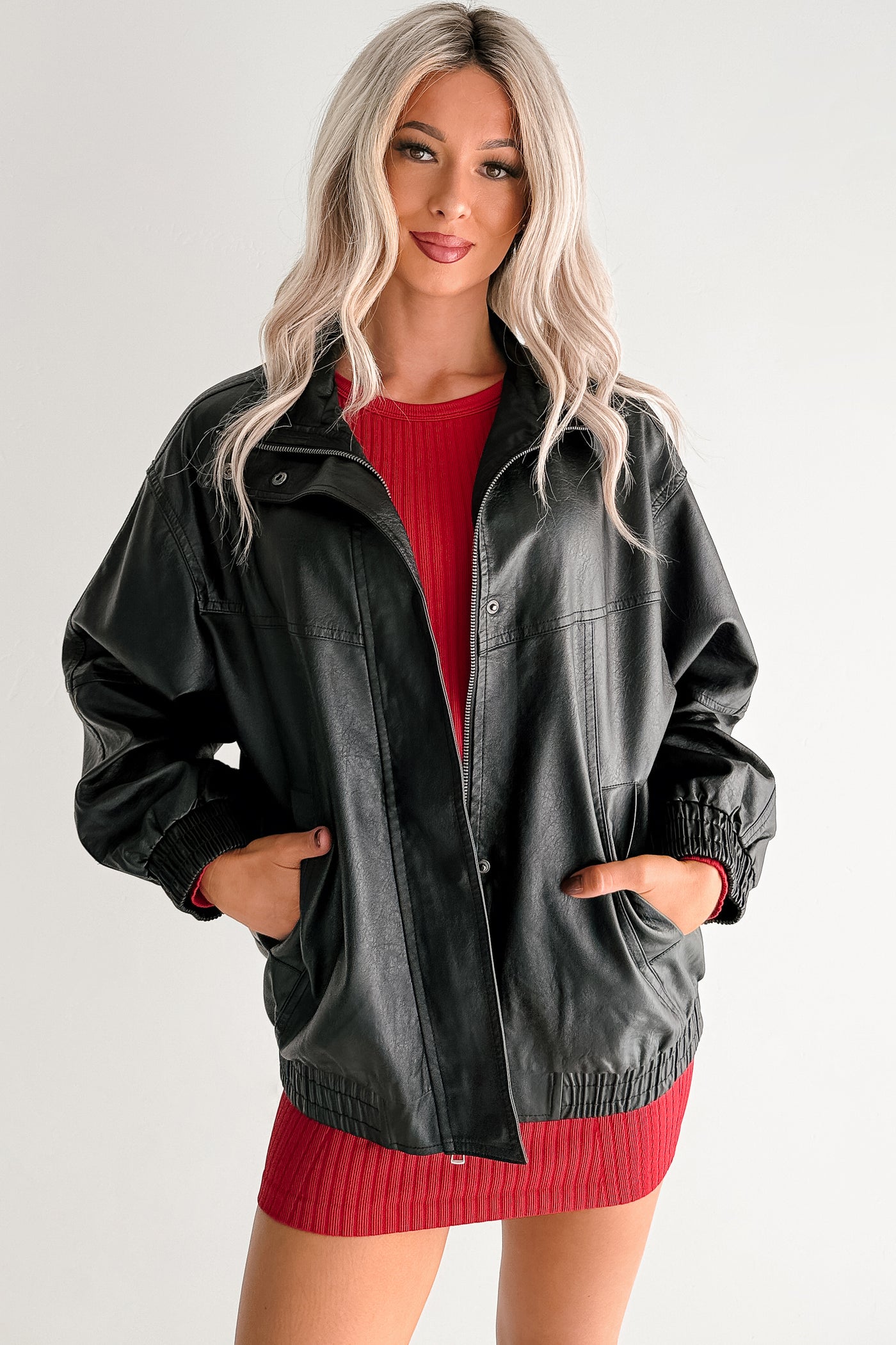 Smooth Living Oversized Faux Leather Jacket (Black) - NanaMacs
