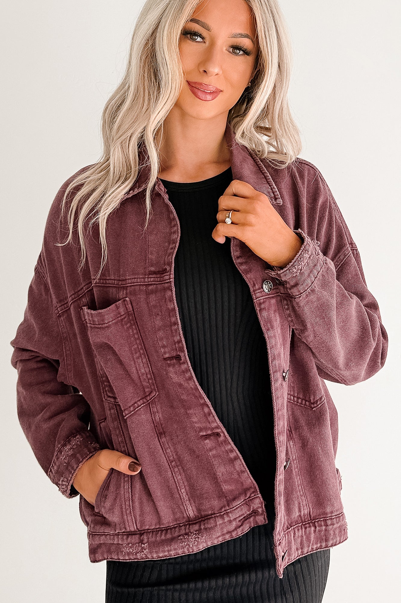 Backroad Wishes Washed Denim Jacket (Cherry Lacquer) - NanaMacs