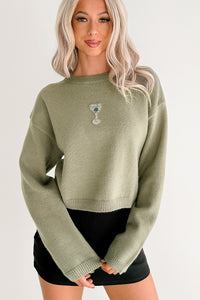 Warm Evenings Martini Bead Crop Sweater (Olive) - NanaMacs