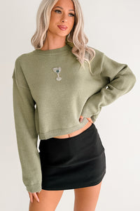 Warm Evenings Martini Bead Crop Sweater (Olive) - NanaMacs