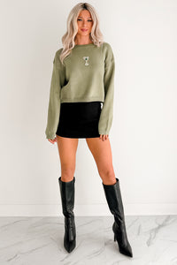 Warm Evenings Martini Bead Crop Sweater (Olive) - NanaMacs