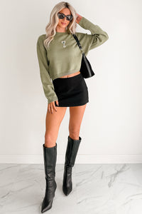 Warm Evenings Martini Bead Crop Sweater (Olive) - NanaMacs