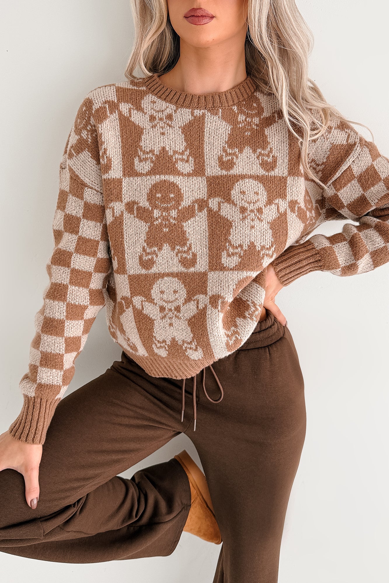 Jolly & Yours Gingerbread Knit Sweater (Khaki/Multi) - NanaMacs