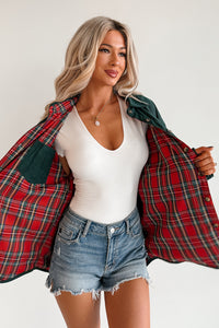 Merry Hour Corduroy Plaid Mello Shacket (Dark Green/Red) - NanaMacs