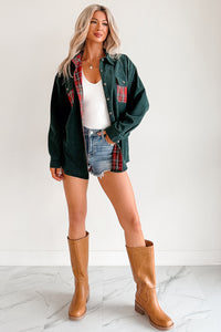 Merry Hour Corduroy Plaid Mello Shacket (Dark Green/Red) - NanaMacs
