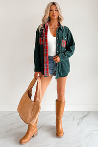 Merry Hour Corduroy Plaid Mello Shacket (Dark Green/Red) - NanaMacs