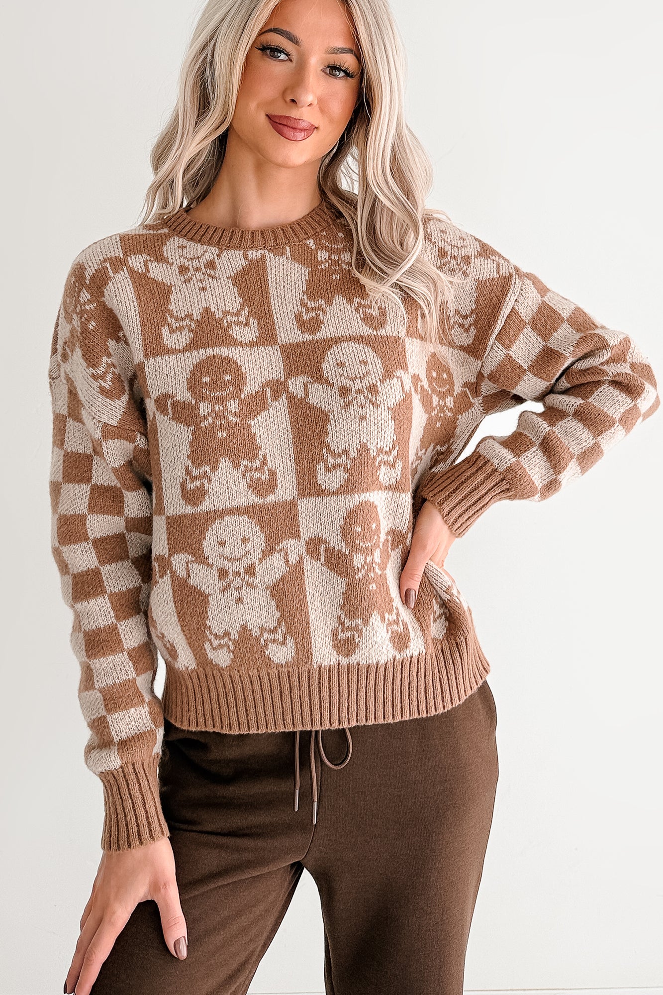 Jolly & Yours Gingerbread Knit Sweater (Khaki/Multi) - NanaMacs