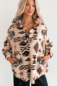 Cool Edge Aztec Sherpa Pullover (Beige/Multi) - NanaMacs