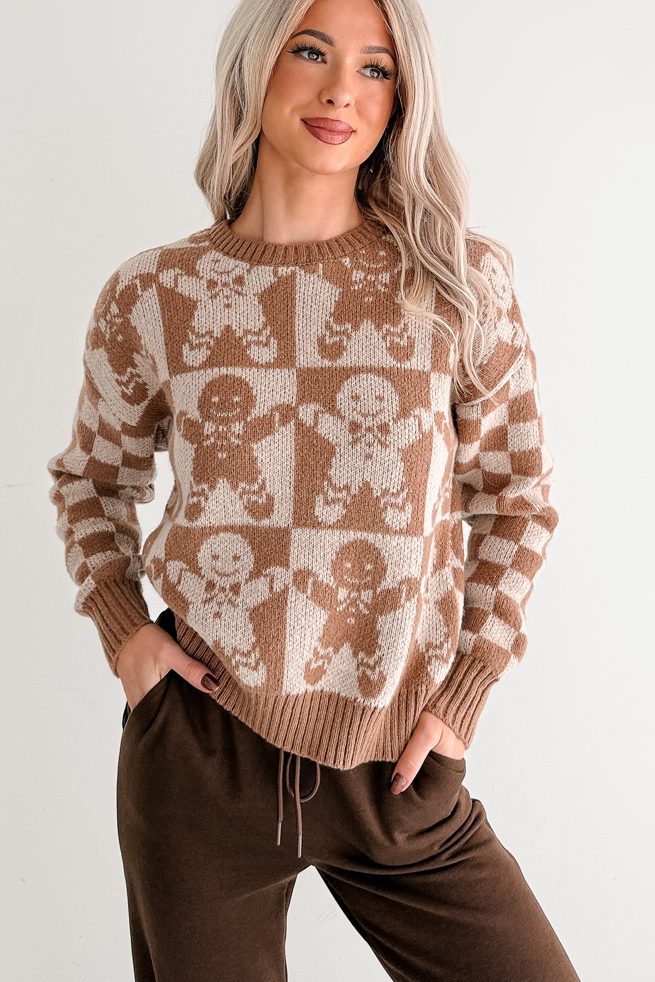 Jolly & Yours Gingerbread Knit Sweater (Khaki/Multi) - NanaMacs