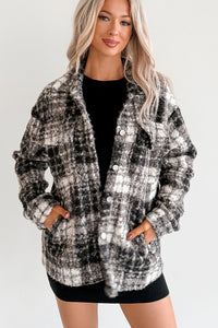Deadline Driven Plaid Boucle Button-Up Jacket (Black) - NanaMacs