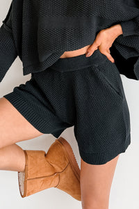 Snowy Setting Cable Knit Relaxed Set (Black) - NanaMacs