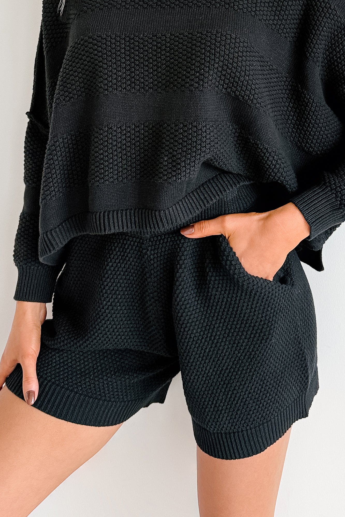 Snowy Setting Cable Knit Relaxed Set (Black) - NanaMacs