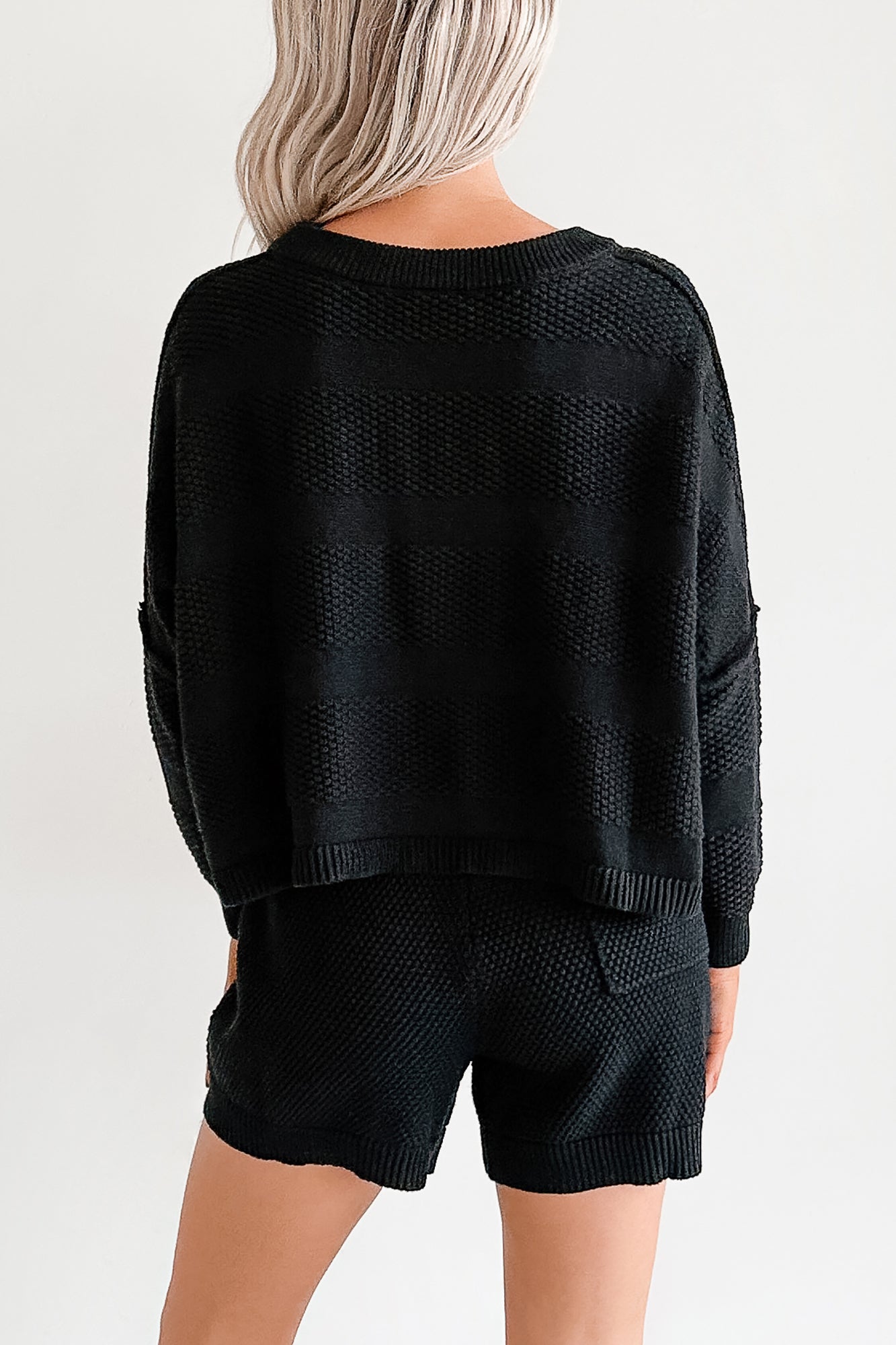 Snowy Setting Cable Knit Relaxed Set (Black) - NanaMacs