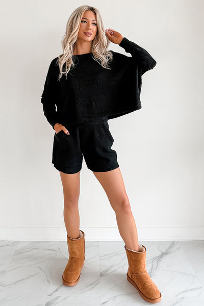 Snowy Setting Cable Knit Relaxed Set (Black) - NanaMacs