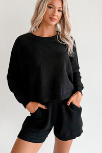 Snowy Setting Cable Knit Relaxed Set (Black) - NanaMacs