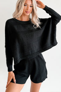 Snowy Setting Cable Knit Relaxed Set (Black) - NanaMacs