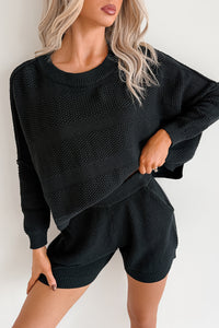 Snowy Setting Cable Knit Relaxed Set (Black) - NanaMacs