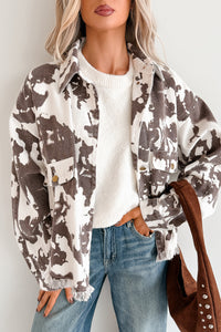 Cowgirl Spirit Oversized Raw Hem Shacket (Taupe Cow) - NanaMacs