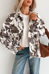 Cowgirl Spirit Oversized Raw Hem Shacket (Taupe Cow) - NanaMacs