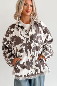 Cowgirl Spirit Oversized Raw Hem Shacket (Taupe Cow) - NanaMacs