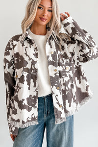 Cowgirl Spirit Oversized Raw Hem Shacket (Taupe Cow) - NanaMacs