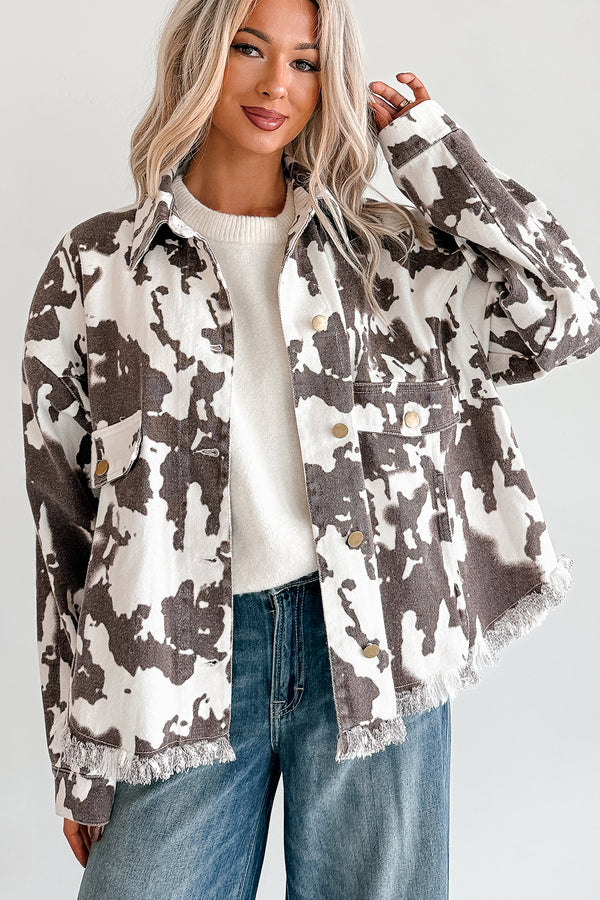 Cowgirl Spirit Oversized Raw Hem Shacket (Taupe Cow)