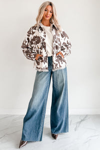 Cowgirl Spirit Oversized Raw Hem Shacket (Taupe Cow) - NanaMacs