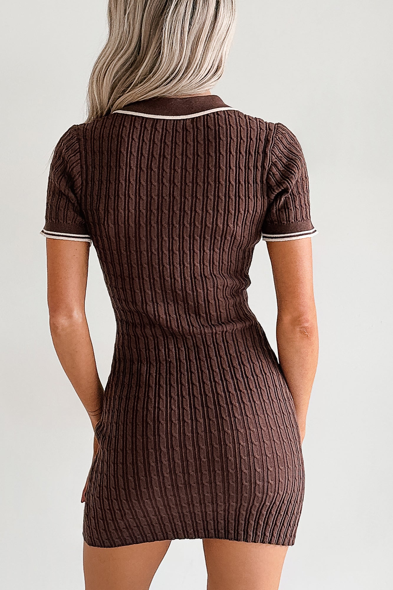 Casual Muse Short Sleeve Ribbed Mini Dress (Brown) - NanaMacs