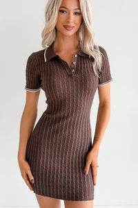 Casual Muse Short Sleeve Ribbed Mini Dress (Brown) - NanaMacs