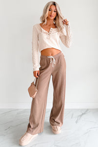 In The Daylight Contrast Tie Waffle Knit Pants (Mocha) - NanaMacs