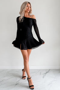 Doll Behavior One Shoulder Mini Dress (Black) - NanaMacs