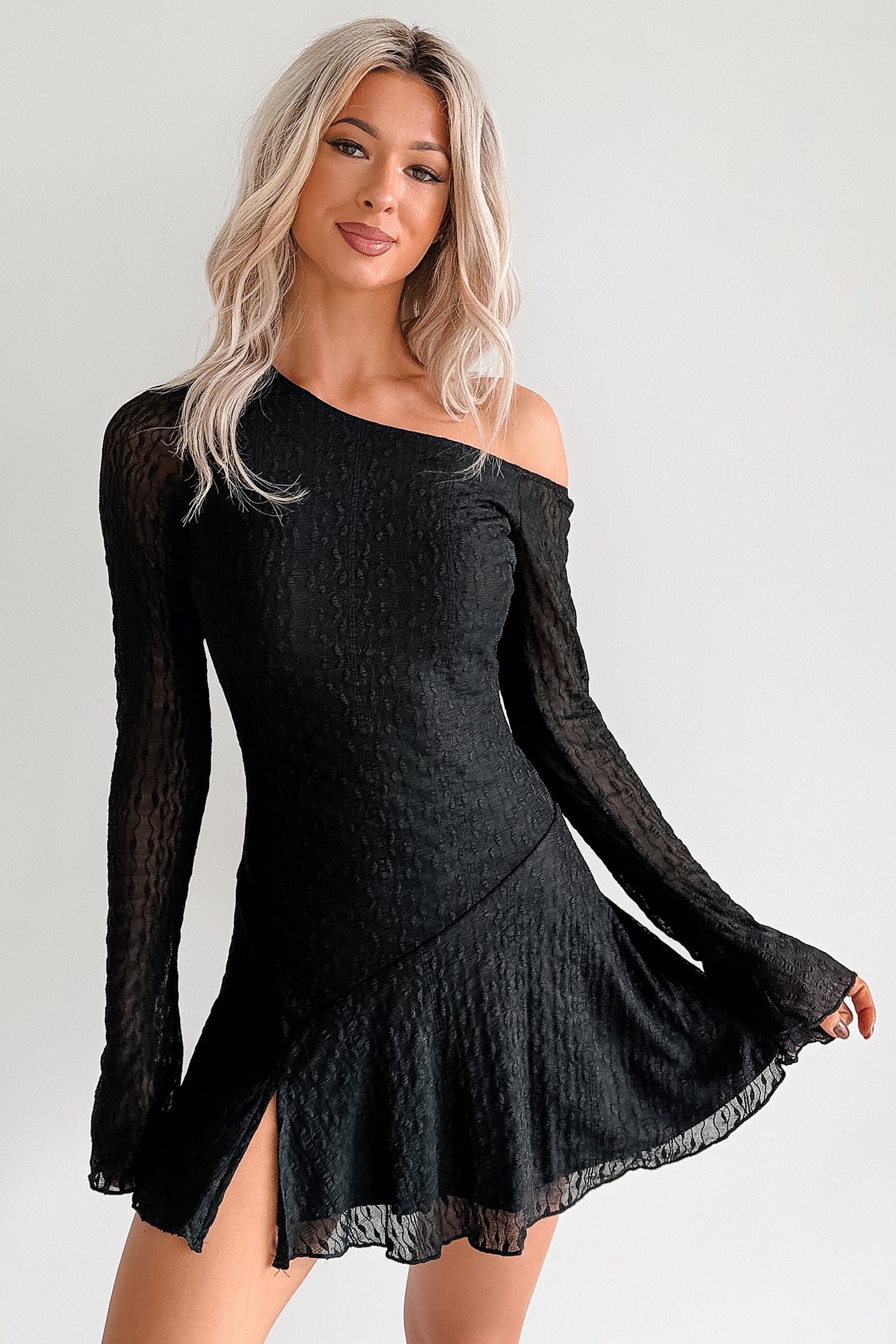 Doll Behavior One Shoulder Mini Dress (Black) - NanaMacs