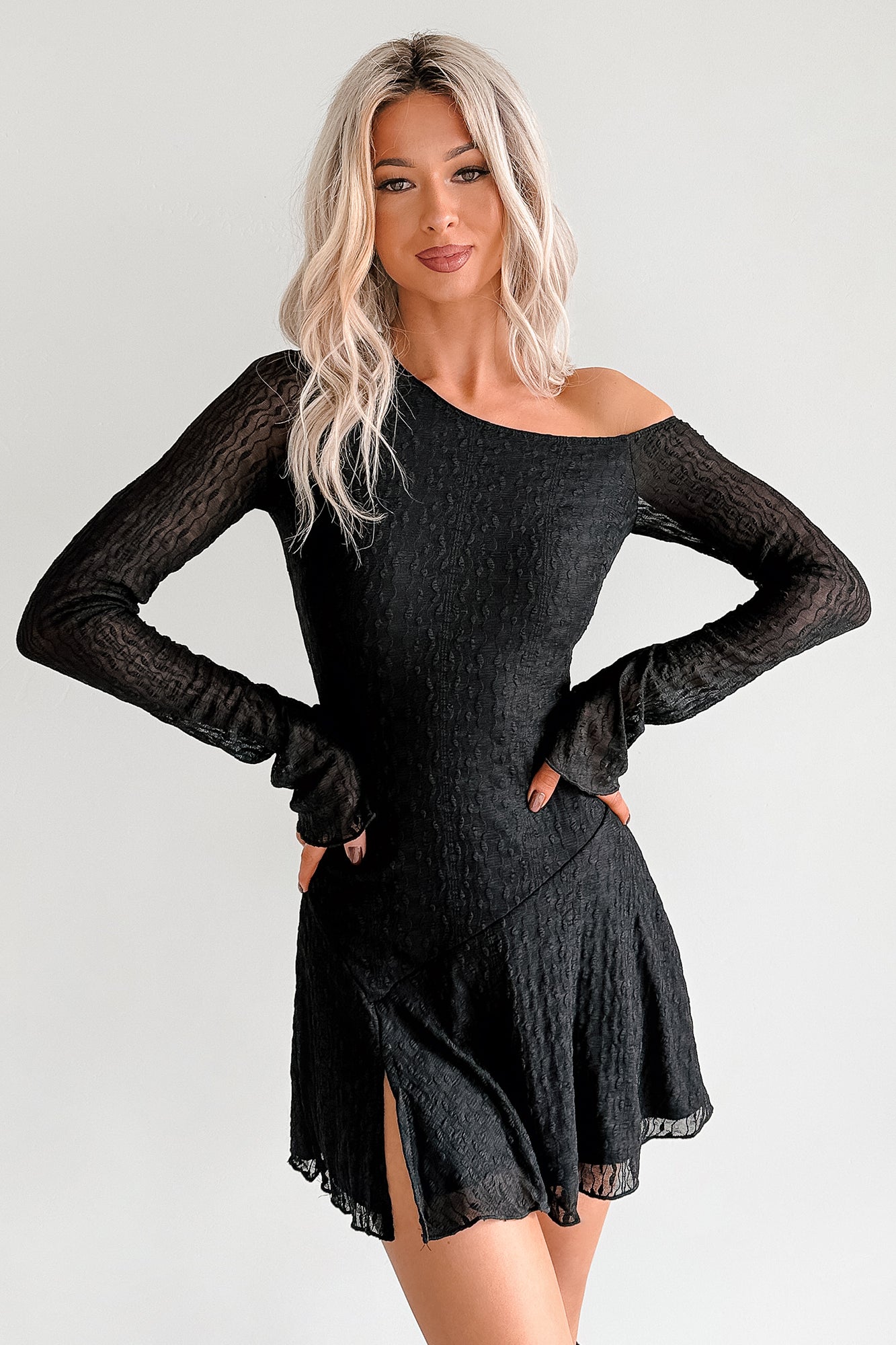 Doll Behavior One Shoulder Mini Dress (Black) - NanaMacs